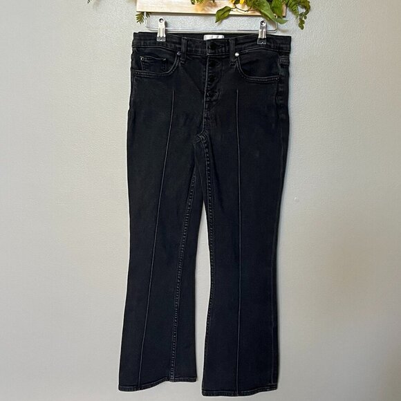 Cotton Citizen Jeans Black Front Seam Bootcut Button Up Crop Size 26 - Picture 1 of 5